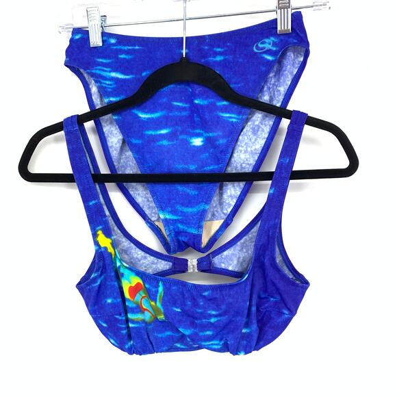Vintage Beach Secret 80s Bikini Swimsuit Womens Sz XS/S Blue Water Print Diver - Picture 1 of 13